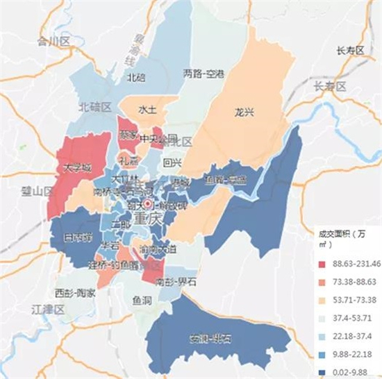 2020年重庆中心城区各板块住宅销售面积