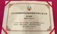 锦江股份被评为“最受投资者尊重的上市公司”