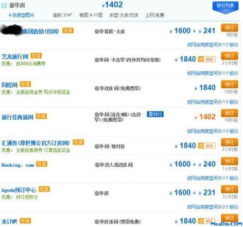 某酒店在一家垂直搜索网站上的搜索结果
