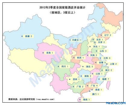 2012年2季度全国星级酒店开业统计（按地区，3星以上）