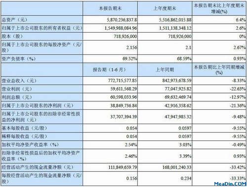 华天酒店2012年上半年度主要财务数据和指标
