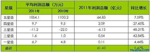 2010—2011年度全国星级饭店平均利润表