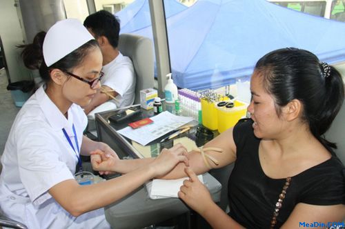 采血工作人员正在抽取血型