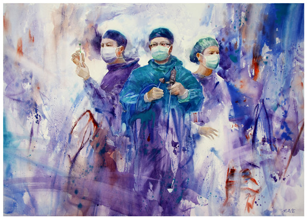 《因为信念》水彩 110x76cm 邓春雷 电话 13918876787.jpg