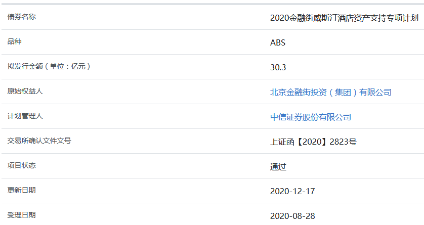 金融街威斯汀酒店30.3亿元ABS获上交所通过-中国网地产