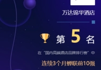 万达锦华酒店连续3个月蝉联MBI国内高端酒店品牌榜前十