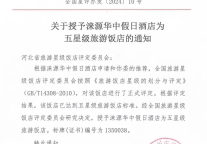 喜讯：涞源华中假日酒店荣膺五星级旅游饭店