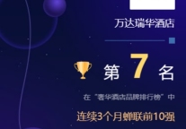 万达瑞华酒店连续3个月蝉联MBI奢华酒店品牌榜前十