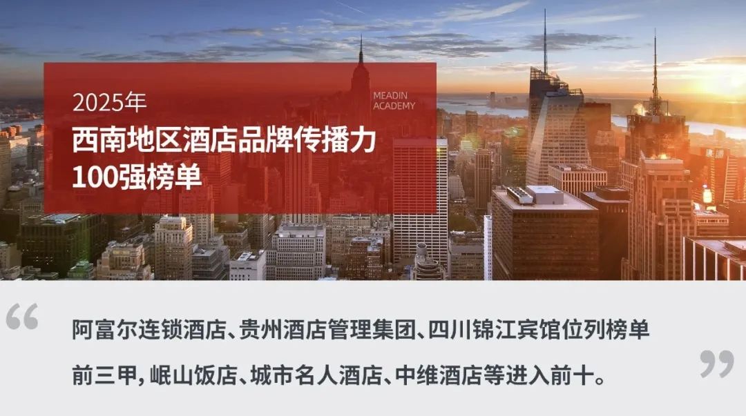 恭贺2025年阿富尔连锁酒店，品牌传播力在西南区域名列第一，漫州国际酒店名列十二